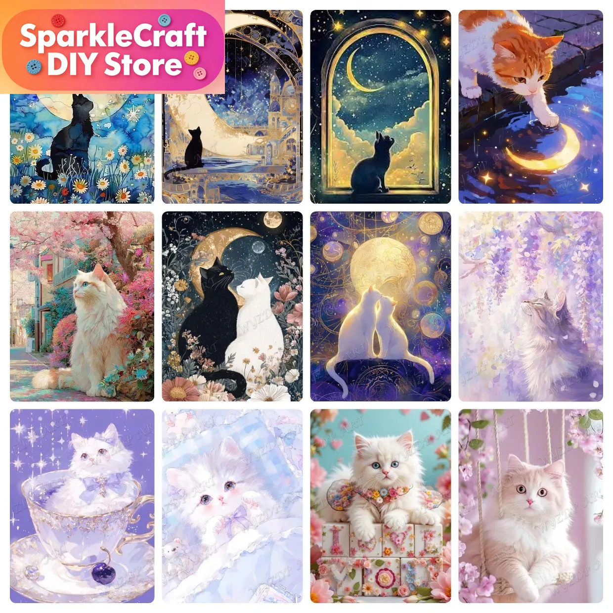Animal Cat Moon Diamond Painti - Home Improvement Diy ulasan dan harga